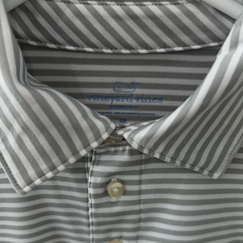 Vineyard Vines Kids White and Gray Striped Polo - Picture 2 of 6